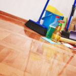 cleaning supplies on a spotless floor